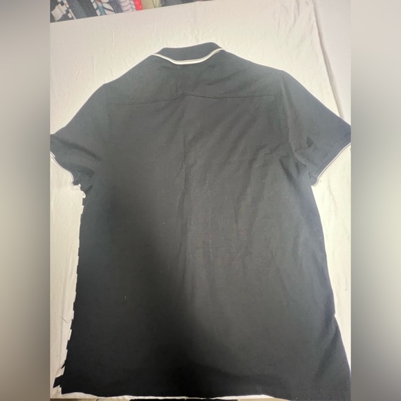 KARL LAGERFELD PARIS MEN’S STRIPE POLO SHIRT. SIZE LARGE (SEEMS TO BE SMALL). - Picture 12 of 15